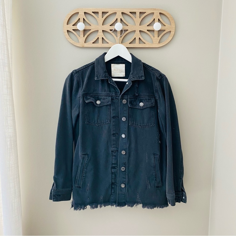 Altar'd State Distressed Denim Jean Jacket Black Sz XS